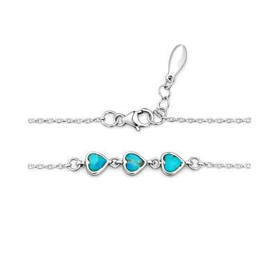 Sterling Silver Turquoise Heart Bracelet 7.25 Inches