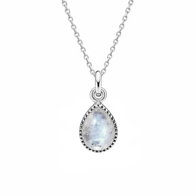 Sterling Silver Rainbow Moonstone Pear Pendant With Chain
