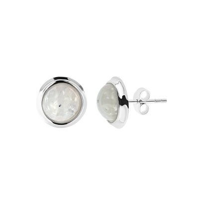 Sterling Silver Rainbow Moonstone Post Earrings RD 7 mm