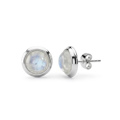 Sterling Silver Rainbow Moonstone Post Earrings RD 7 mm