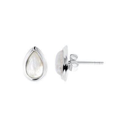 Sterling Silver Rainbow Moonstone Post Earrings Pear 8x5 mm