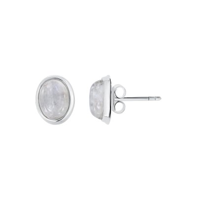 Sterling Silver Rainbow Moonstone Post Earrings Oval 7x5 mm
