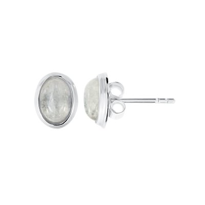 Sterling Silver Rainbow Moonstone Post Earrings Oval 8x6 mm
