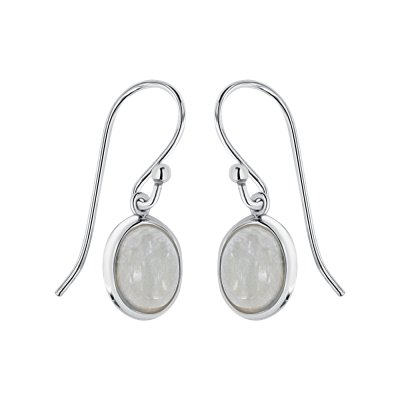 Sterling Silver Rainbow Moonstone Earrings Oval 8x6 mm