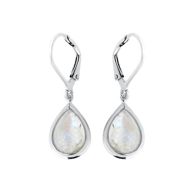 Sterling Silver Rainbow Moonstone Earrings Pear 10x7 mm