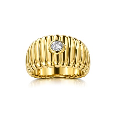 Sterling Silver White Cubic Zirconia Ring Over 18K Yellow Gold Plated