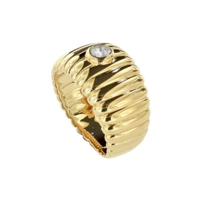 Sterling Silver White Cubic Zirconia Ring Over 18K Yellow Gold Plated