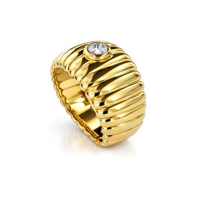 Sterling Silver White Cubic Zirconia Ring Over 18K Yellow Gold Plated