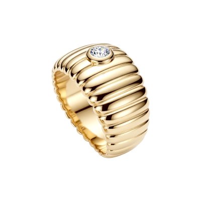 Sterling Silver White Cubic Zirconia Ring Over 18K Yellow Gold Plated