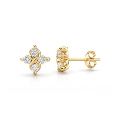 Sterling Silver White Cubic Zirconia Stud Earrings Over 18K Yellow Gold Plated