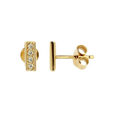 Sterling Silver White Cubic Zirconia Stud Earrings Over 18K Yellow Gold Plated
