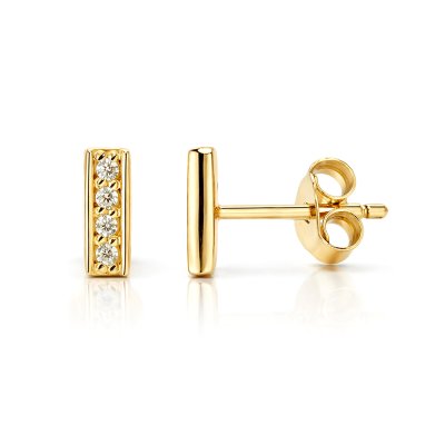 Sterling Silver White Cubic Zirconia Stud Earrings Over 18K Yellow Gold Plated