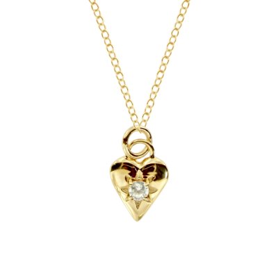 Sterling Silver White Cubic Zirconia Hear Over 18K Yellow Gold Plated Necklace 18 Inch