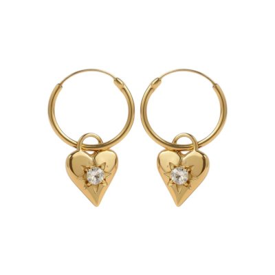 Sterling Silver White Cubic Zirconia Heart Earrings Over 18K Yellow Gold Plated