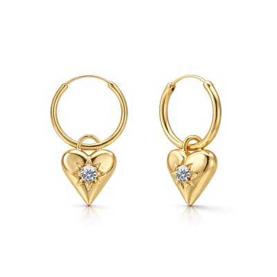 Sterling Silver White Cubic Zirconia Heart Earrings Over 18K Yellow Gold Plated