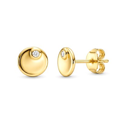 Sterling Silver White Cubic Zirconia Round Stud Earrings Over 18K Yellow Gold Plated