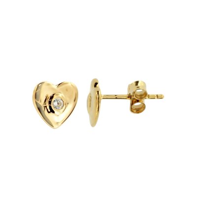 Sterling Silver White Cubic Zirconia Heart Stud Earrings Over 18K Yellow Gold Plated