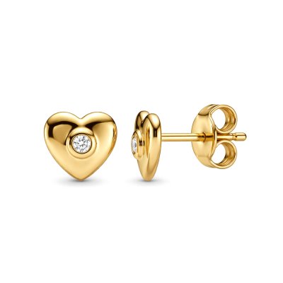 Sterling Silver White Cubic Zirconia Heart Stud Earrings Over 18K Yellow Gold Plated