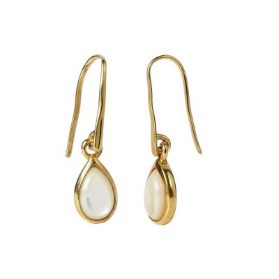 Sterling Silver Mother of Pearl Dangle Earrings Over 18K Yellow Gold Plated