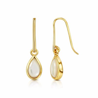 Sterling Silver Mother of Pearl Dangle Earrings Over 18K Yellow Gold Plated