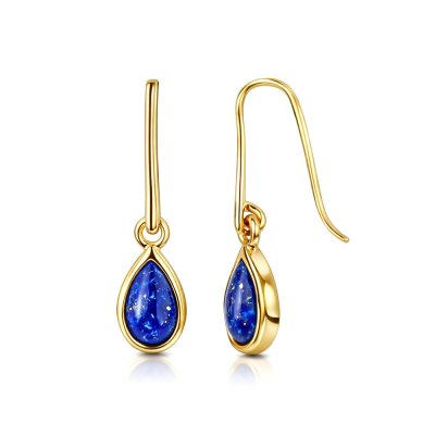 Sterling Silver Lapis Lazuli Dangle Earrings Over 18K Yellow Gold Plated