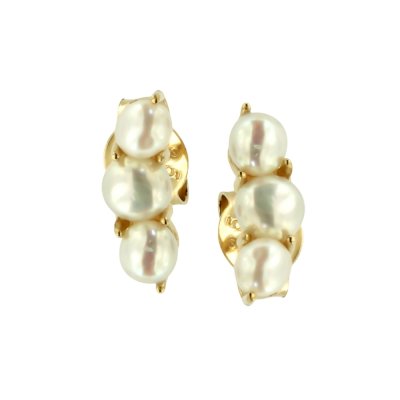 Sterling Silver Fresh water Pearl Stud Earrings Over 18K Yellow Gold Plated