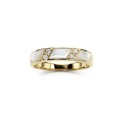 Sterling Silver Mother of Pearl & White Zircon Ring Over 18K Yellow Gold Plated