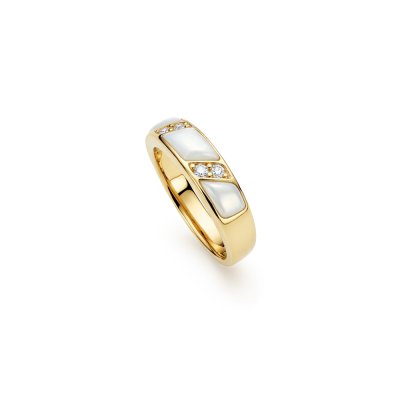 Mother of Pearl & White Zircon 18K Yellow Gold Over Sterling Silver Ring