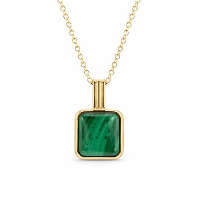 Sterling Silver Malachite Over 18K Yellow Gold Plated Necklace 18 Inch