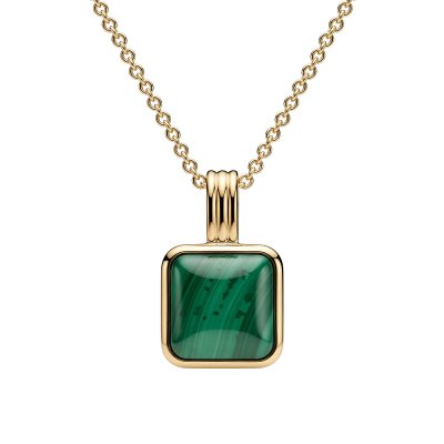 Sterling Silver Malachite Over 18K Yellow Gold Plated Necklace 18 Inch