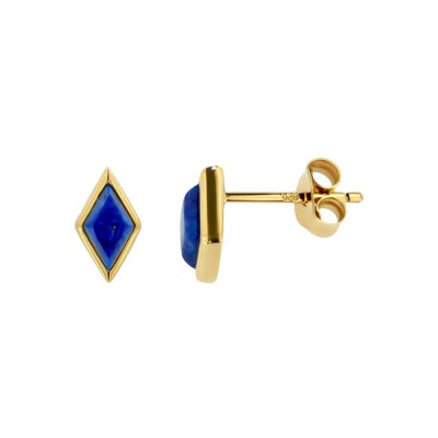 Sterling Silver Lapis Lazuli Stud Earrings Over 18K Yellow Gold Plated
