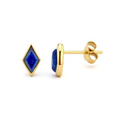 Sterling Silver Lapis Lazuli Stud Earrings Over 18K Yellow Gold Plated