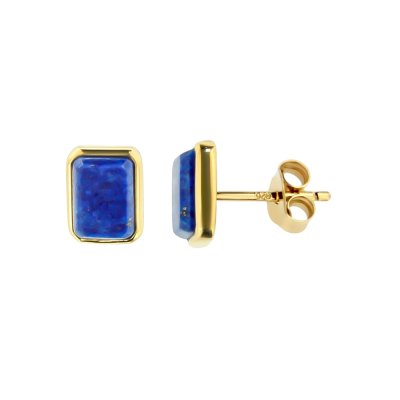 Sterling Silver Lapis Lazuli Stud Earrings Over 18K Yellow Gold Plated