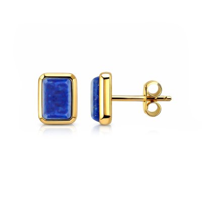 Sterling Silver Lapis Lazuli Stud Earrings Over 18K Yellow Gold Plated