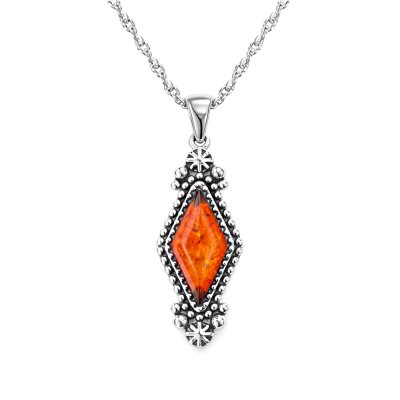 Sterling Silver Baltic Amber Pendant With Chain 18 Inches