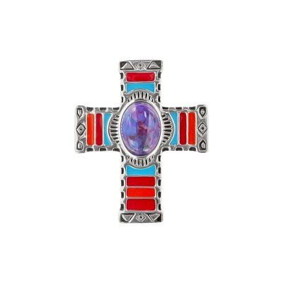 Sterling Silver Native Purple Turquoise With Enamel Cross Ring