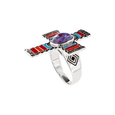 Sterling Silver Native Purple Turquoise With Enamel Cross Ring