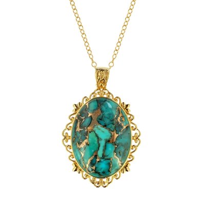 Sterling Silver Mohave Blue Turquoise Pendant Over 18K Yellow Gold Plated
