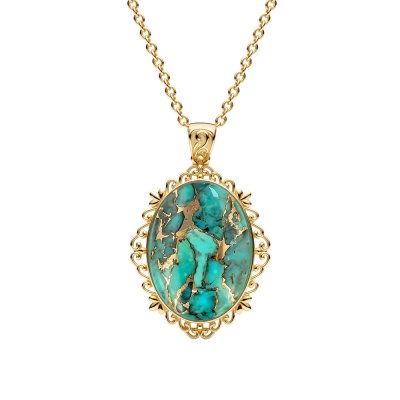 Sterling Silver Mohave Blue Turquoise Pendant Over 18K Yellow Gold Plated