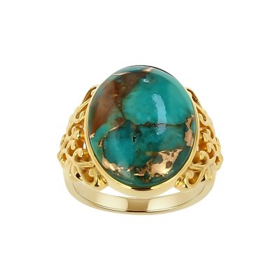 Sterling Silver Mohave Blue Turquoise Ring  Over 18K Yellow Gold Plated