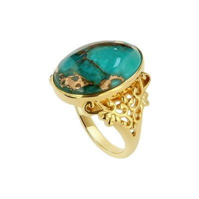 Sterling Silver Mohave Blue Turquoise Ring  Over 18K Yellow Gold Plated