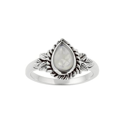 Sterling Silver Rainbow Moonstone Leaf Ring