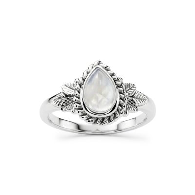 Sterling Silver Rainbow Moonstone Leaf Ring