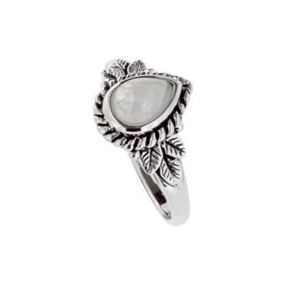 Sterling Silver Rainbow Moonstone Leaf Ring