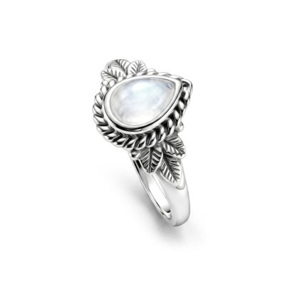 Sterling Silver Rainbow Moonstone Leaf Ring