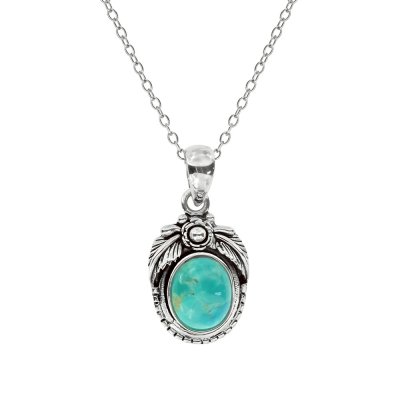 Sterling Silver Turquoise Leaf Pendant With Chain 18 Inches