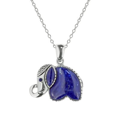 Sterling Silver Lapis Lazuli Elephant Pendant With Chain 18 Inches