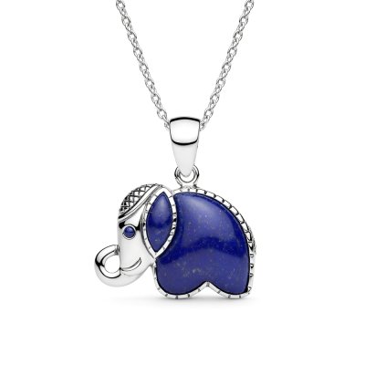 Sterling Silver Lapis Lazuli Elephant Pendant With Chain 18 Inches