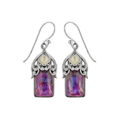 Sterling Silver Purple Turquoise & Mother Of Pearl Earrings