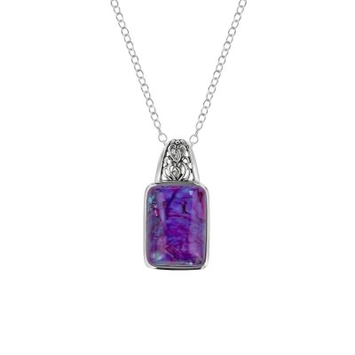 Sterling Silver Purple Turquoise Pendant With Chain 18 Inches